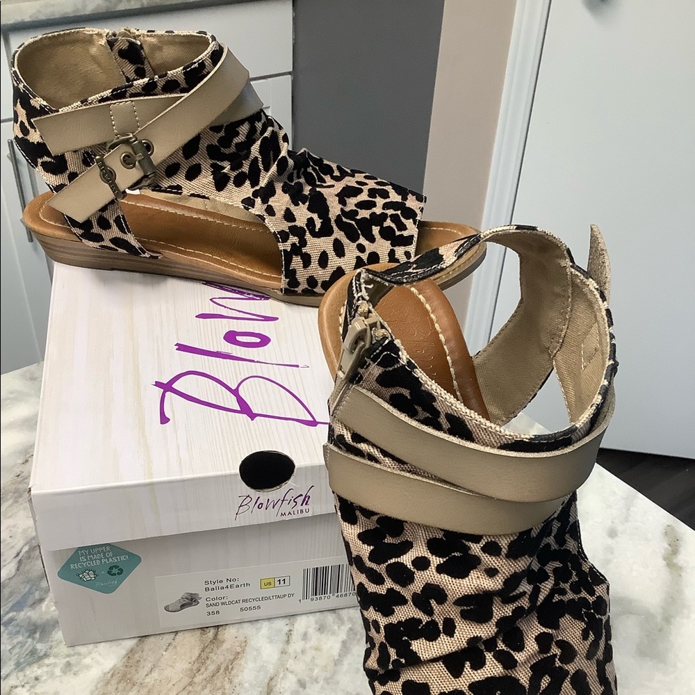 Blowfish Leopard Print Sandals with Tan Straps